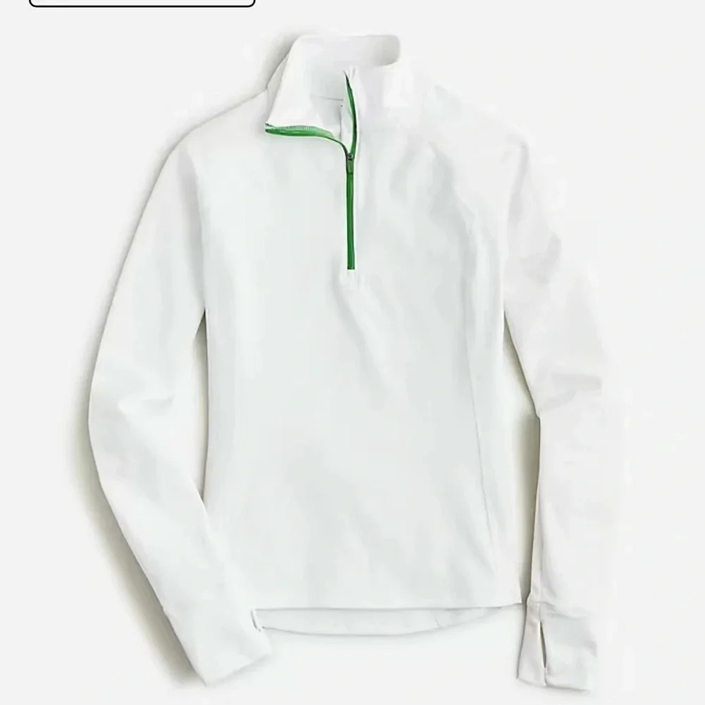 New J Crew Cloudstretch Half Zip Pullover Shirt White Green - Picture 2 of 8